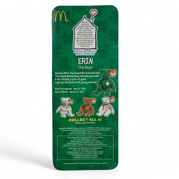 TY McDonalds Teenie Beanie Baby Mini "ERIN" The Green Bear 1997 Collectible Toy - Picture 2 of 2